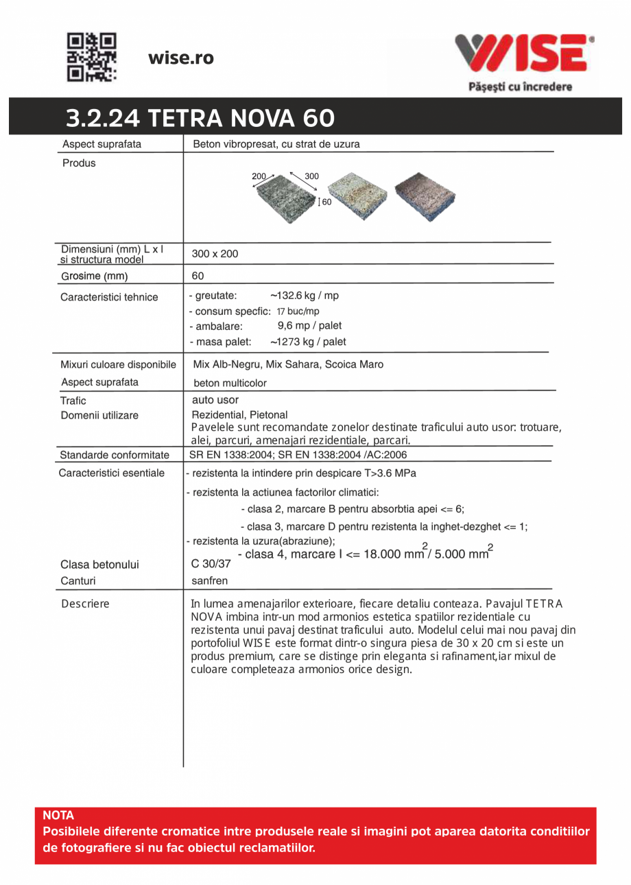 Pagina 1 - Pavaj din beton WISE TETRA NOVA Fisa tehnica Romana 3.2.24 TETRA NOVA 60

~
17

~ 7
...