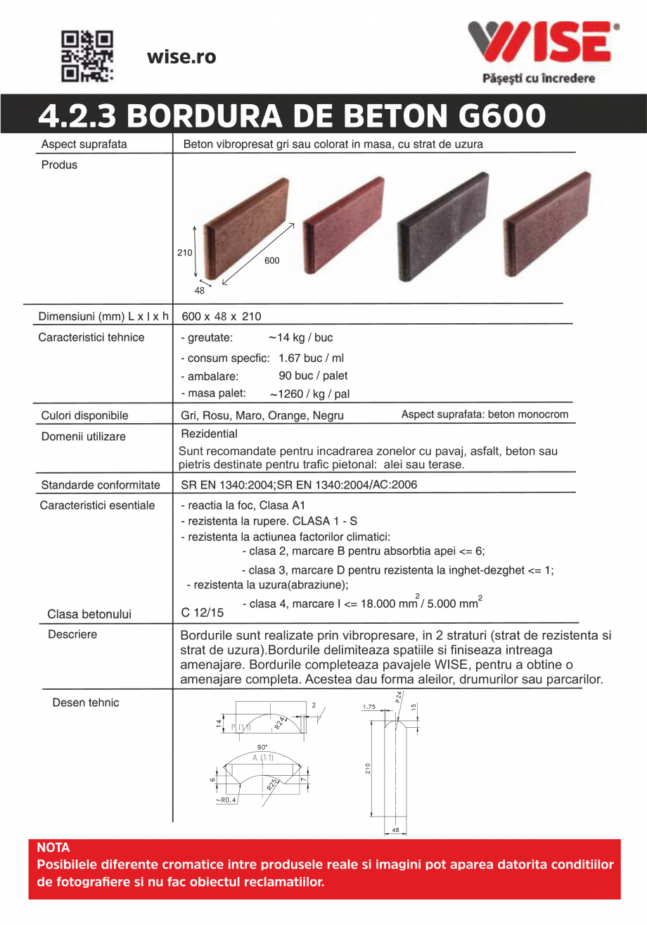 Pagina 1-Bordura de beton WISE G600 Fisa tehnica Romana 4.2.3 BORDURA DE BETON G600

48

48

~

~

Sunt...