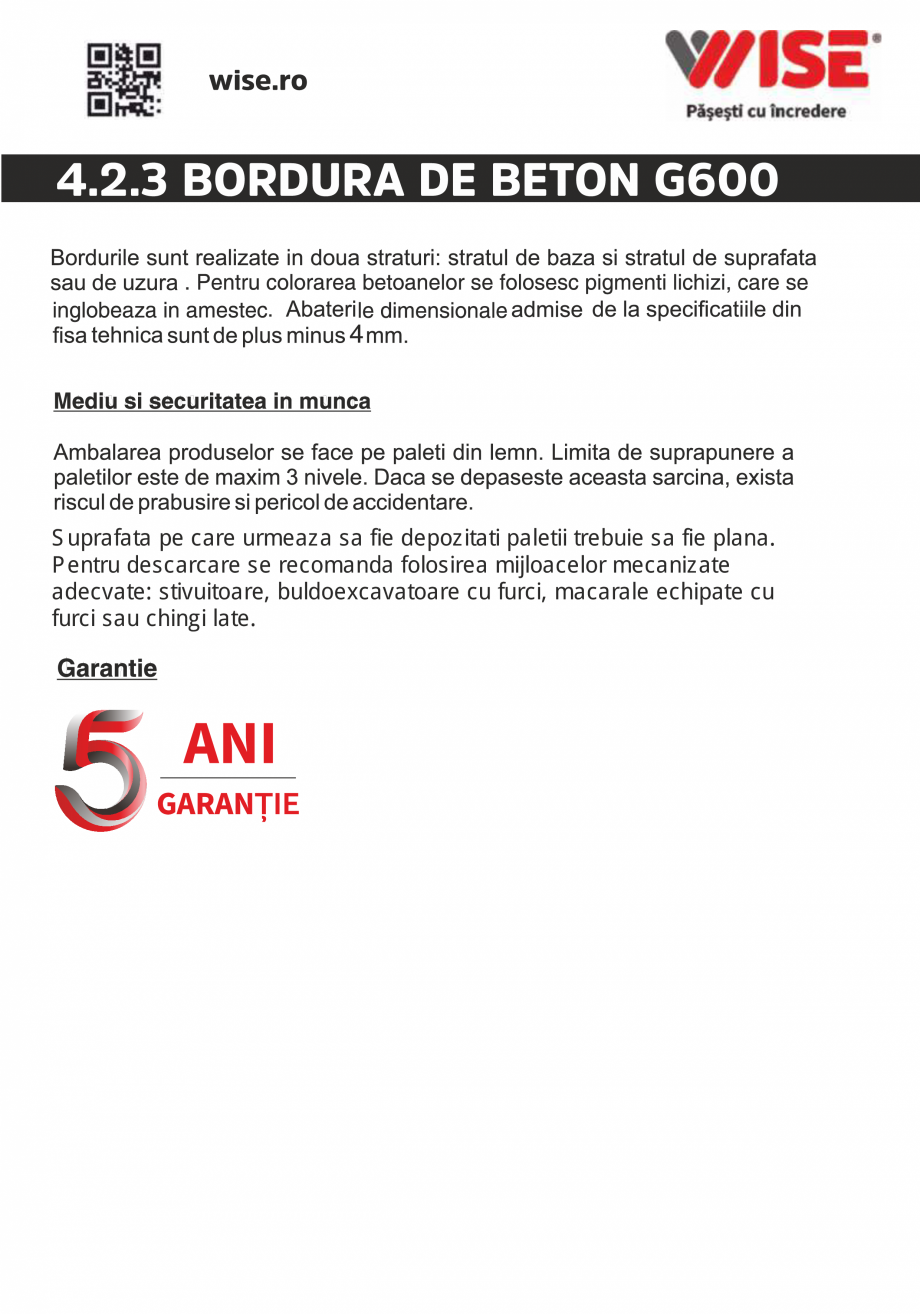 Pagina 2-Bordura de beton WISE G600 Fisa tehnica Romana 