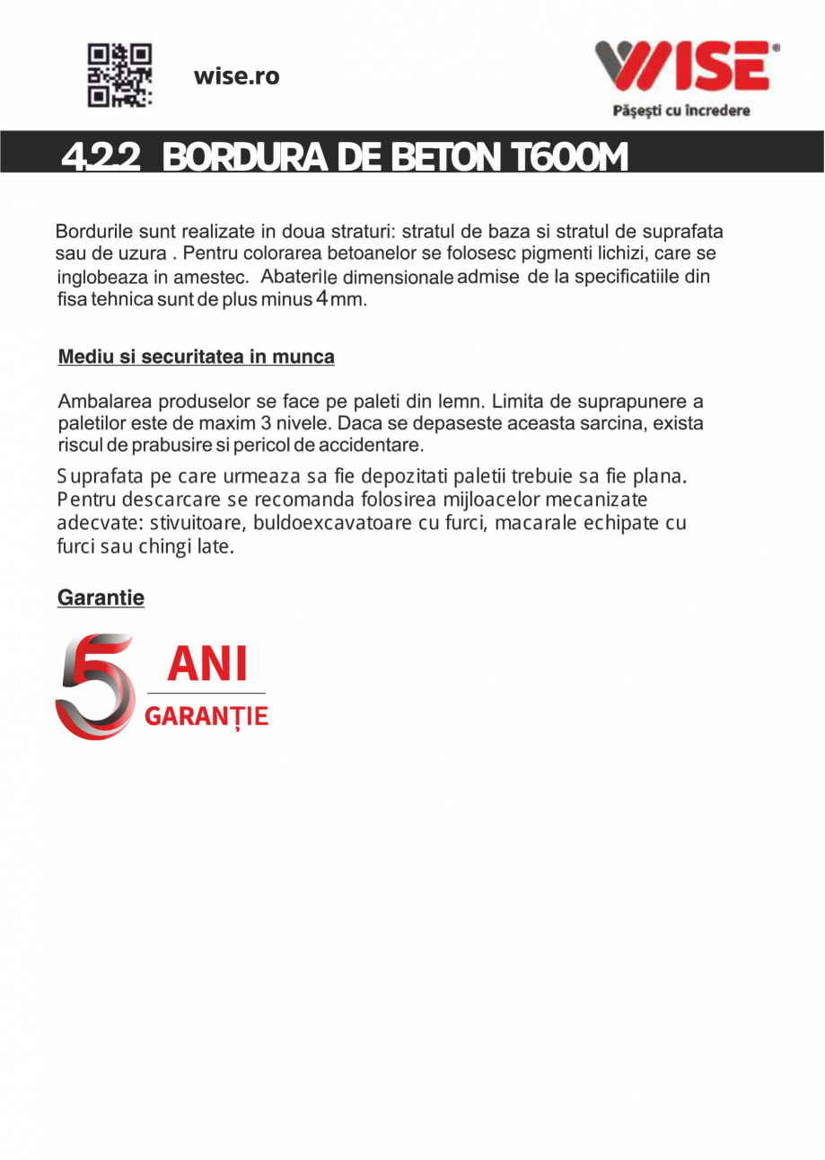 Pagina 2-Bordura de beton WISE T600M Fisa tehnica Romana 