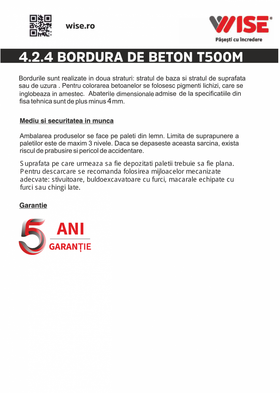 Pagina 2-Bordura de beton WISE R500M Fisa tehnica Romana 