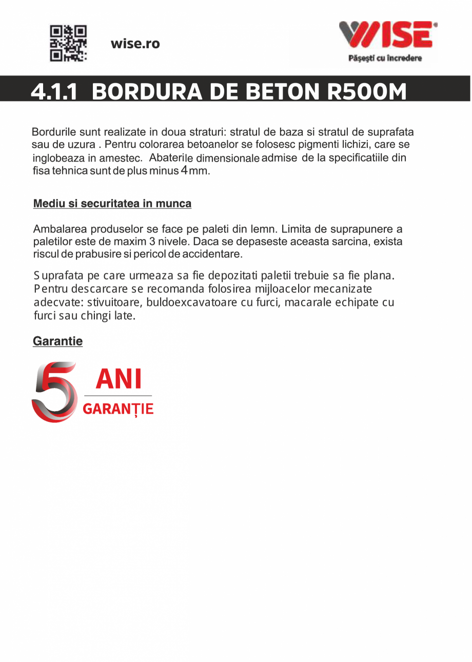 Pagina 2-Bordura de beton WISE R500M Fisa tehnica Romana 