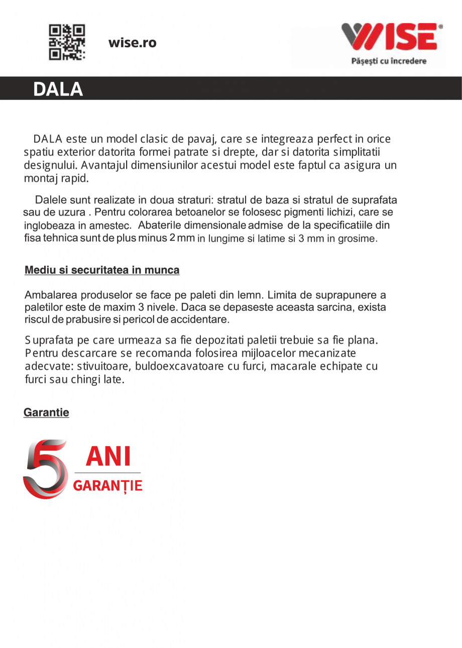 Pagina 2-Pavaj din beton 40 WISE DALA Fisa tehnica Romana 