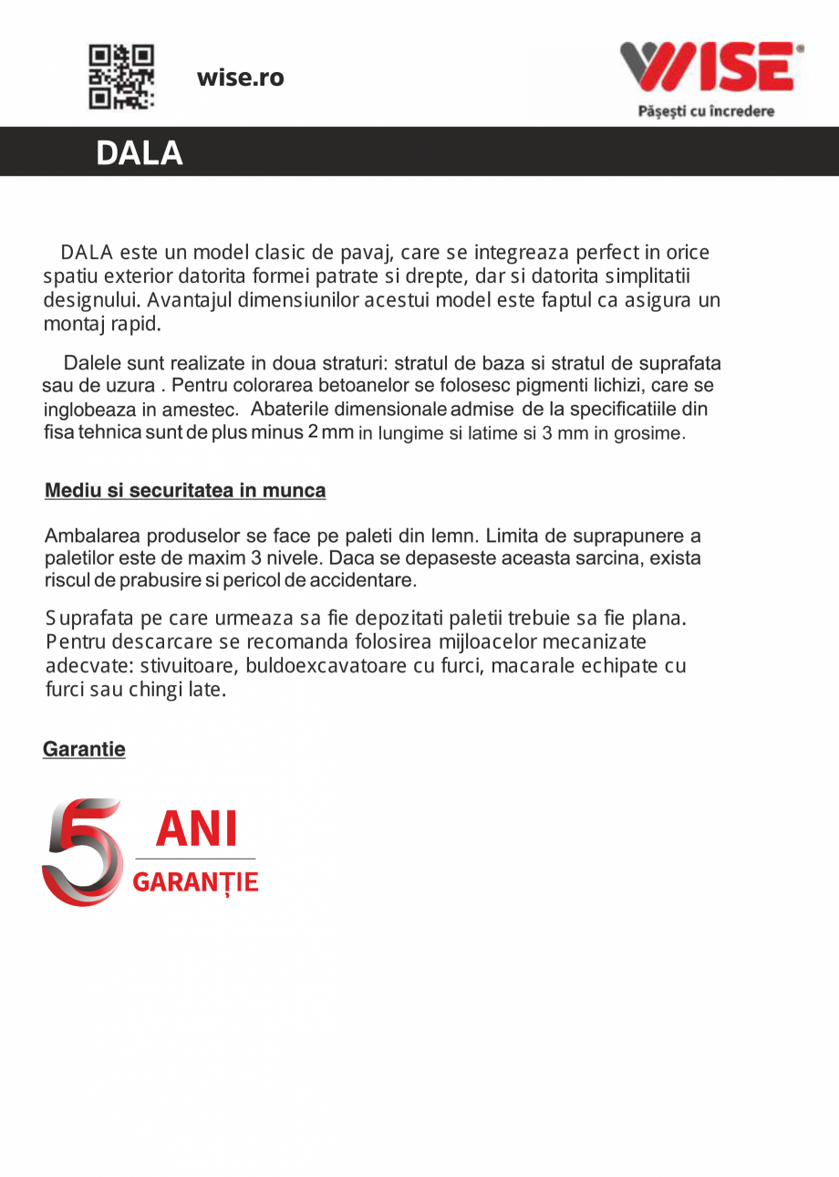 Pagina 2-Pavaj din beton 60 WISE DALA Fisa tehnica Romana 