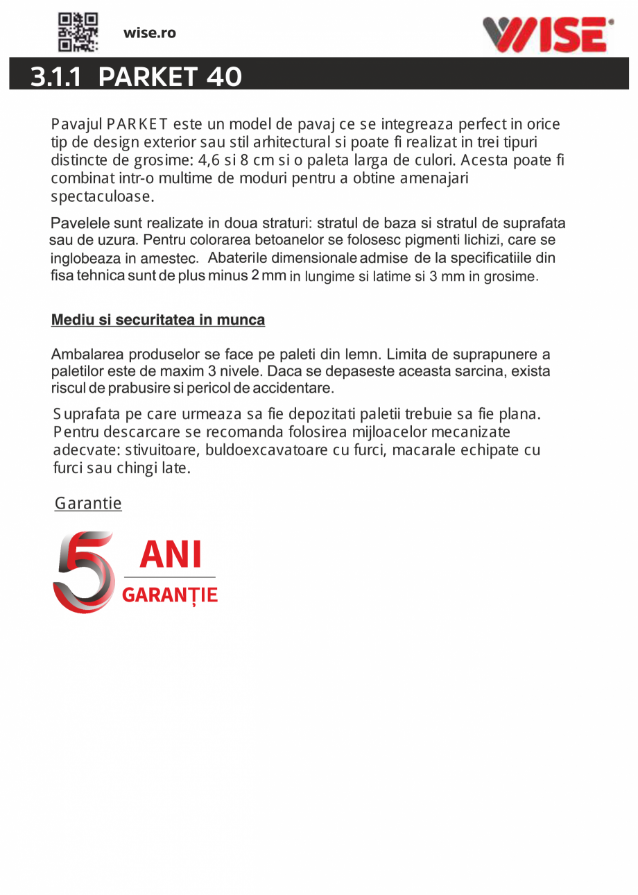 Pagina 2-Pavaj din beton 40 WISE PARKET Fisa tehnica Romana 

(5)

18

60

40

R8

98

100

1,5

A

R4

100

...
