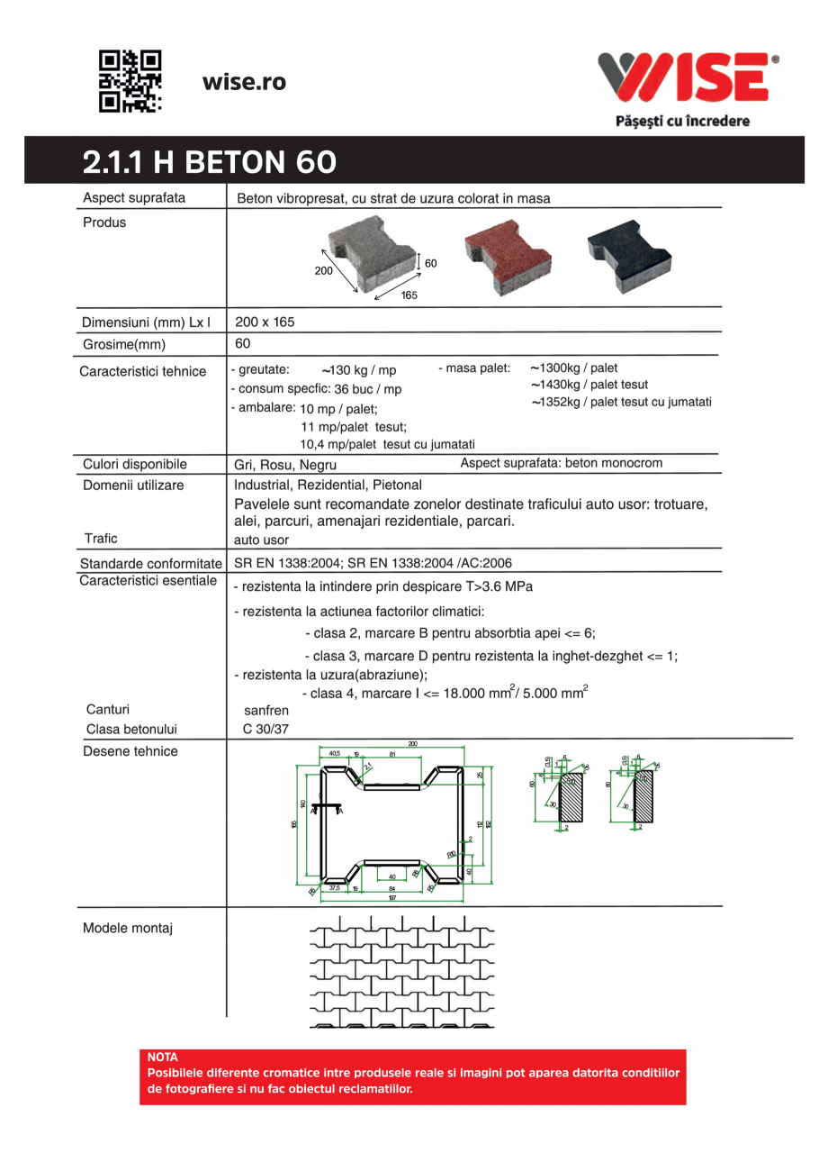 Pagina 1-Pavaj din beton 60 WISE H BETON Fisa tehnica Romana 