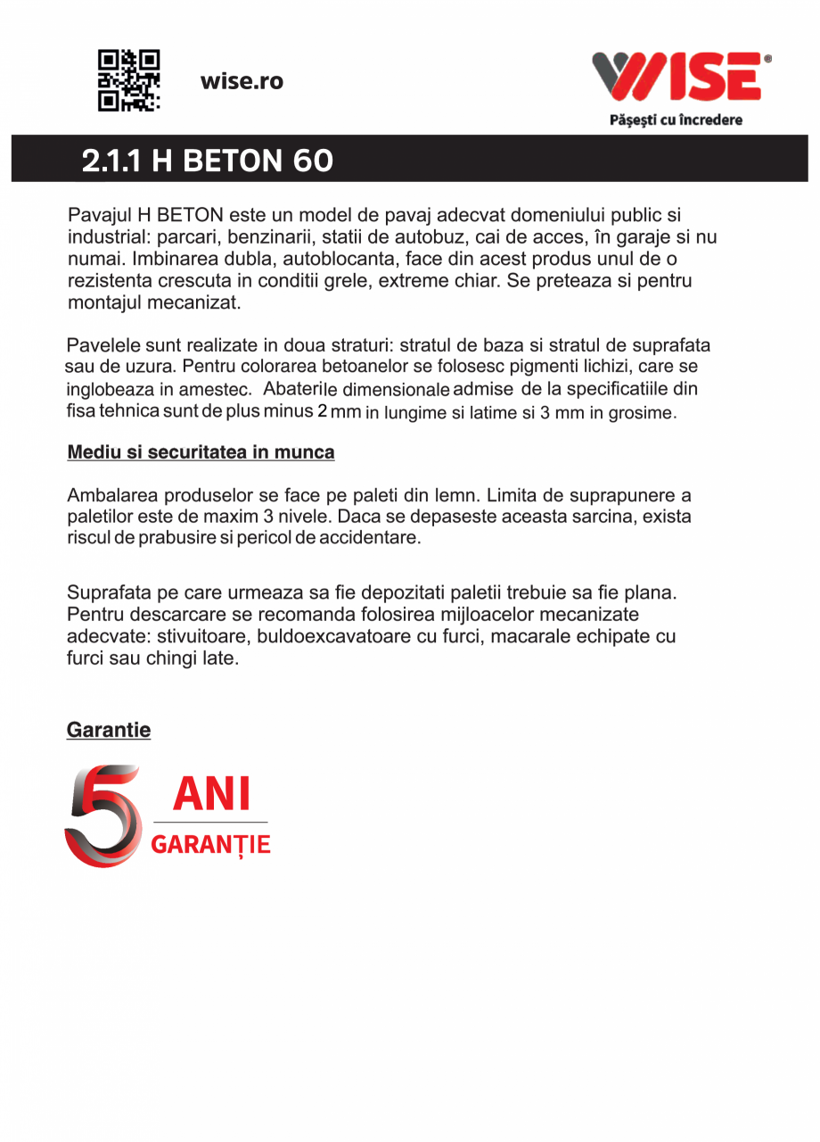 Pagina 2-Pavaj din beton 60 WISE H BETON Fisa tehnica Romana 