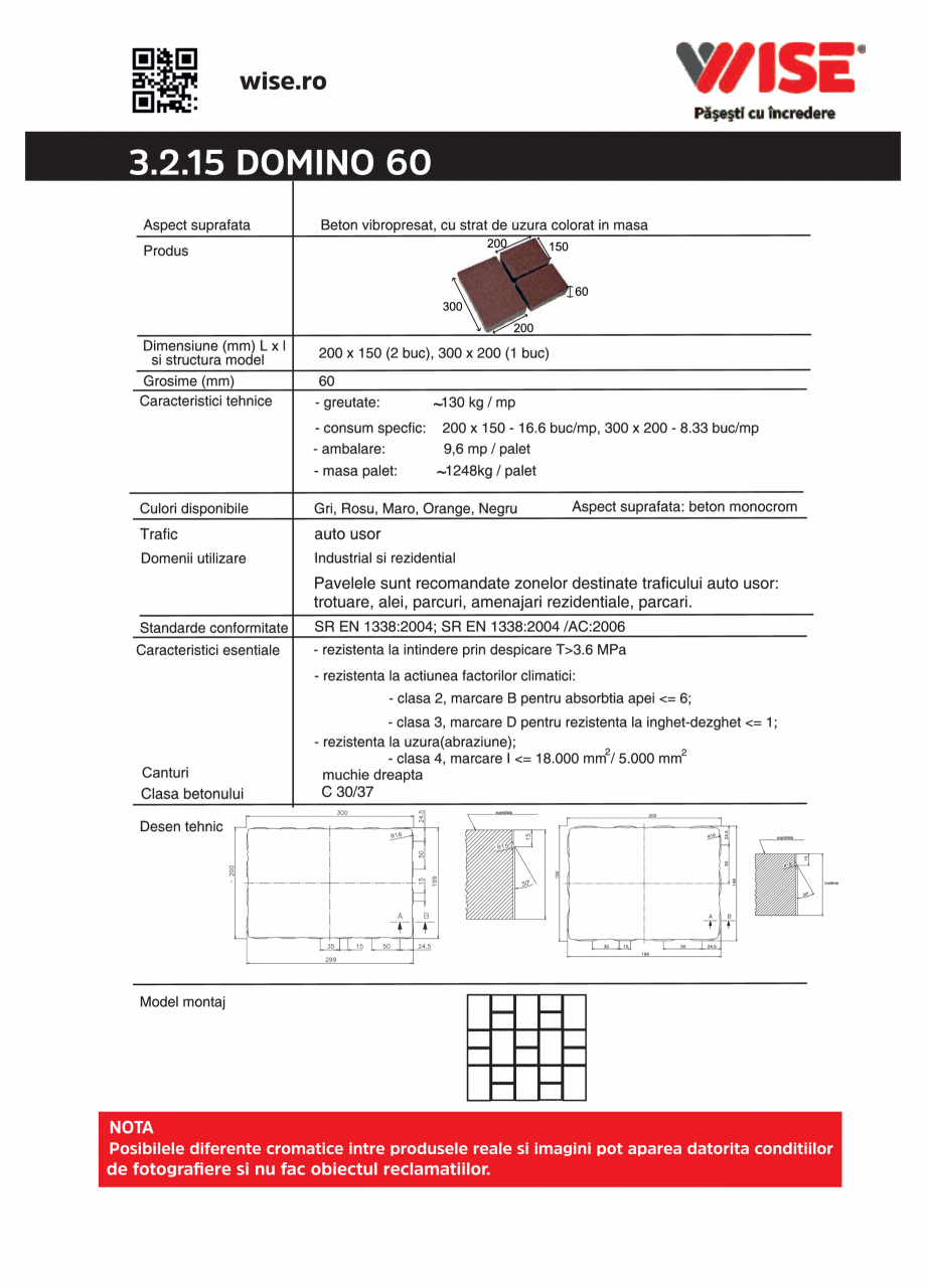 Pagina 1-Pavaj din beton WISE DOMINO Fisa tehnica Romana 
