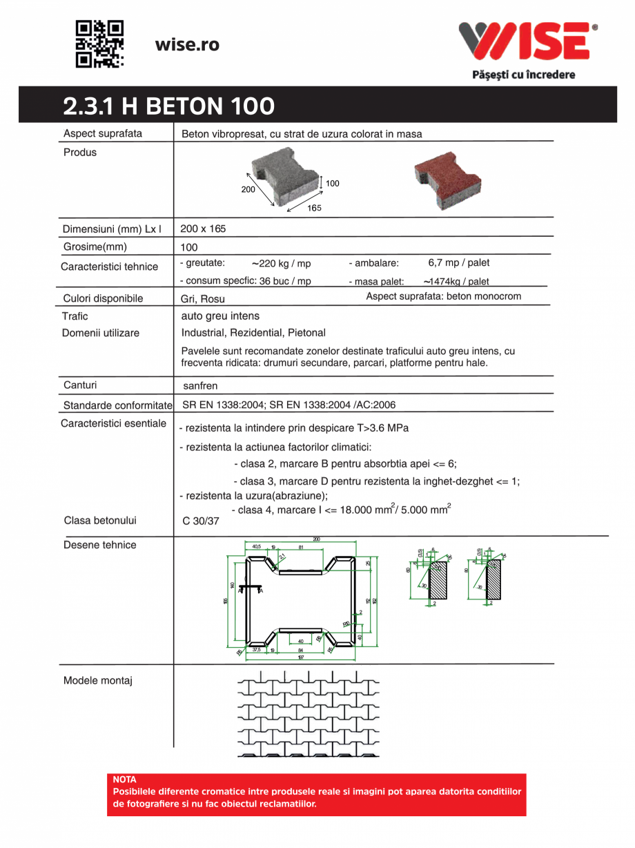 Pagina 1-Pavaj din beton 100 WISE H BETON Fisa tehnica Romana 