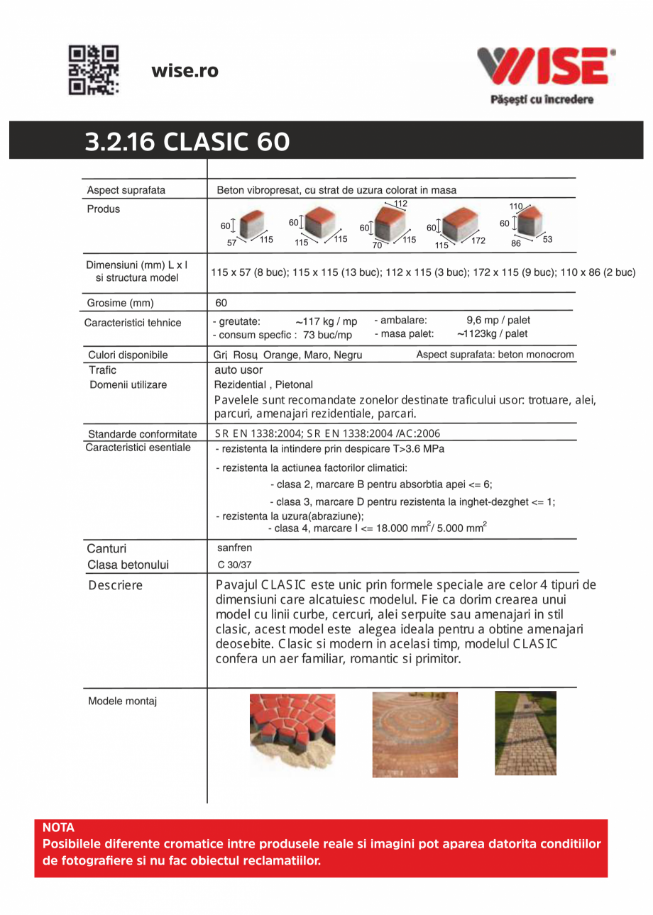 Pagina 1-Pavaj din beton WISE CLASIC Fisa tehnica Romana 3.2.16 CLASIC 60

~

~

Pavelele sunt recomandate...