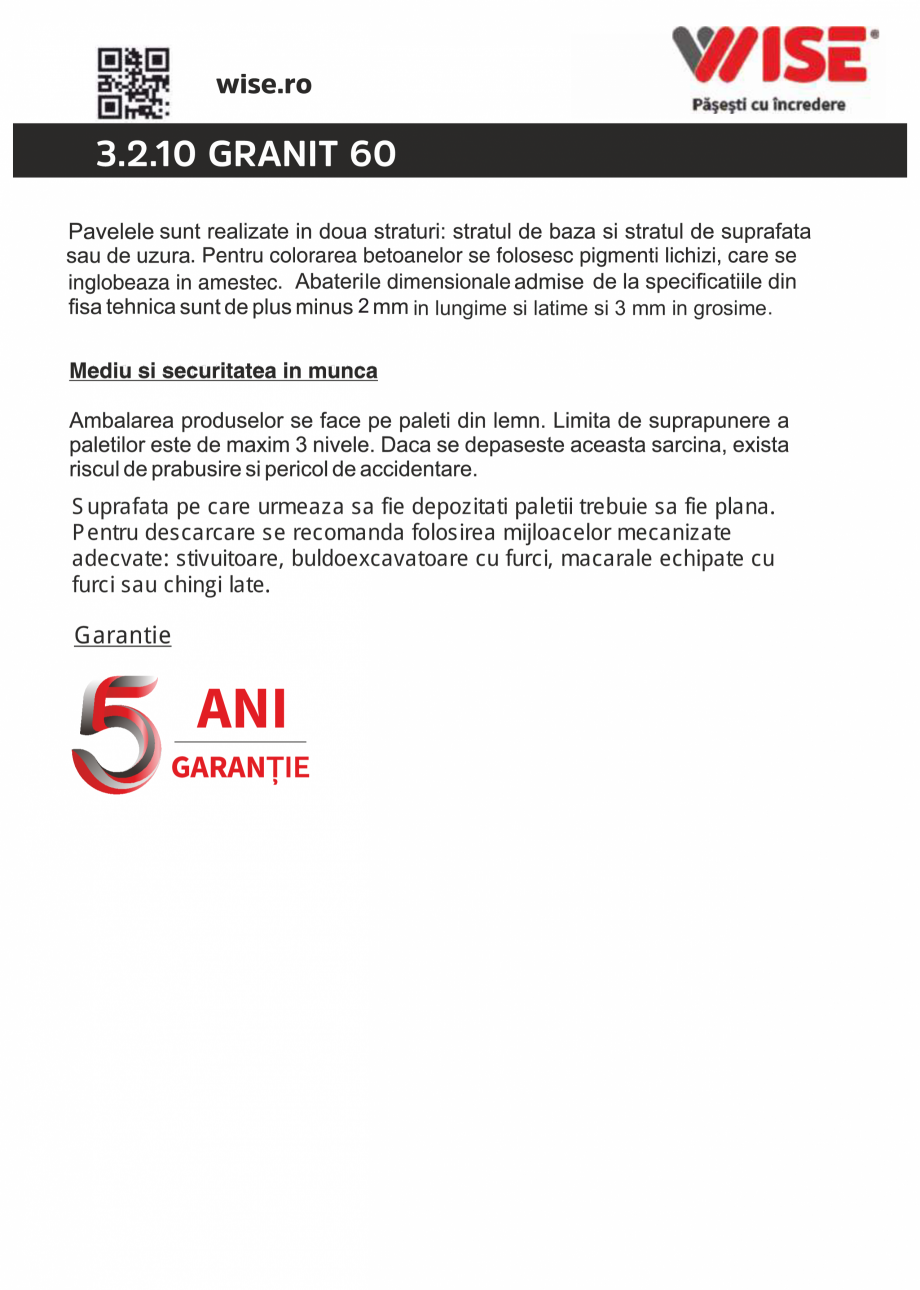 Pagina 2-Pavaj din beton WISE GRANIT Fisa tehnica Romana 