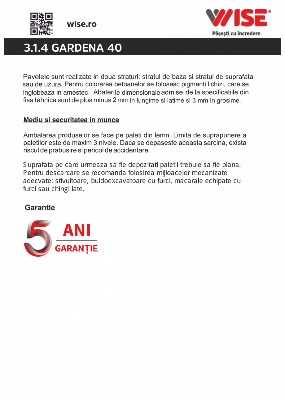 Pagina 2-Pavaj din beton WISE GARDENA Fisa tehnica Romana 