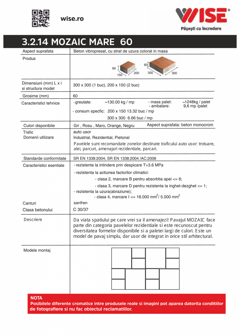Pagina 1-Pavaj din beton - Mozaic Mare WISE Fisa tehnica Romana 3.2.14 MOZAIC MARE 60

~

~

Pavelele sunt...