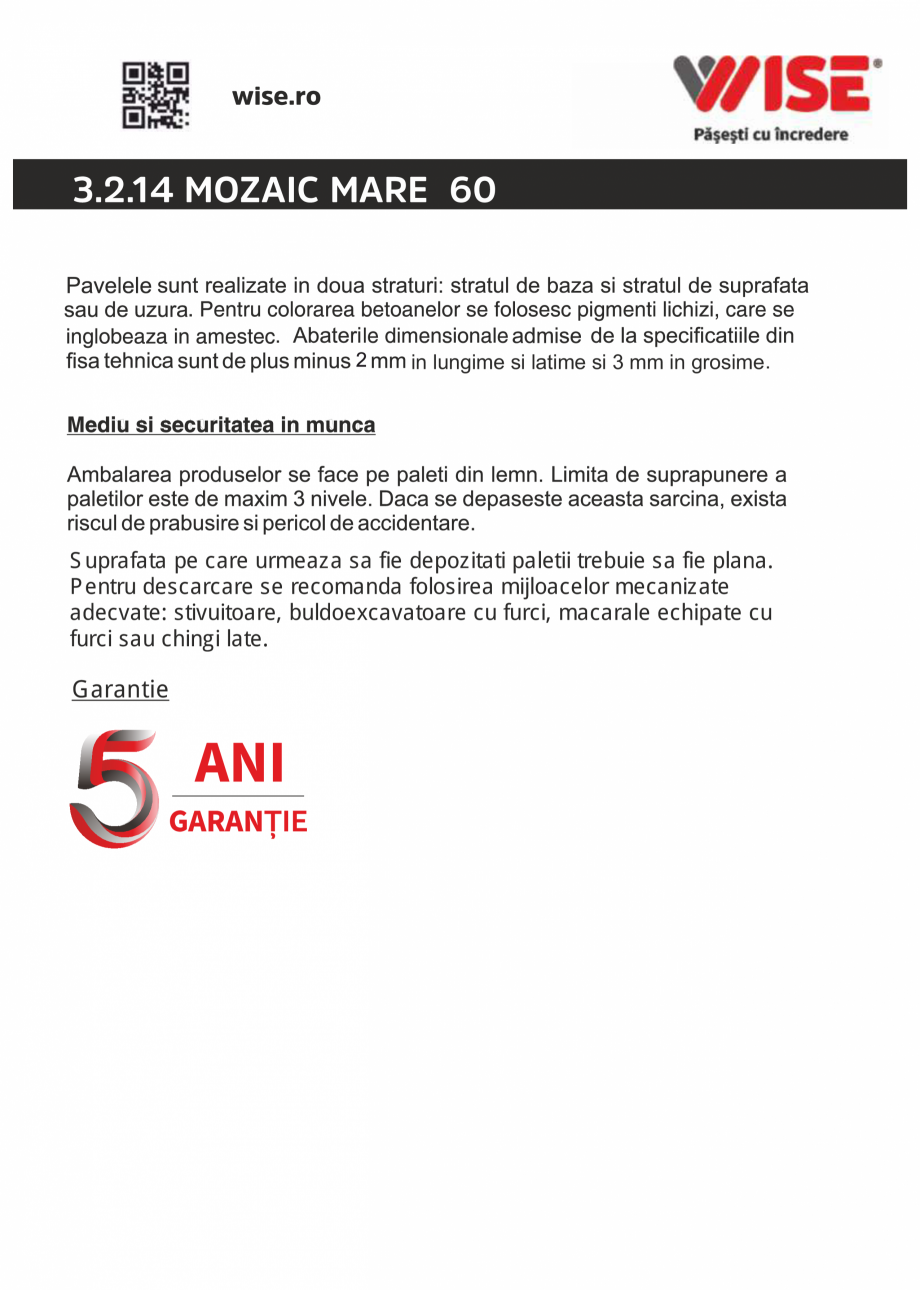 Pagina 2-Pavaj din beton - Mozaic Mare WISE Fisa tehnica Romana 