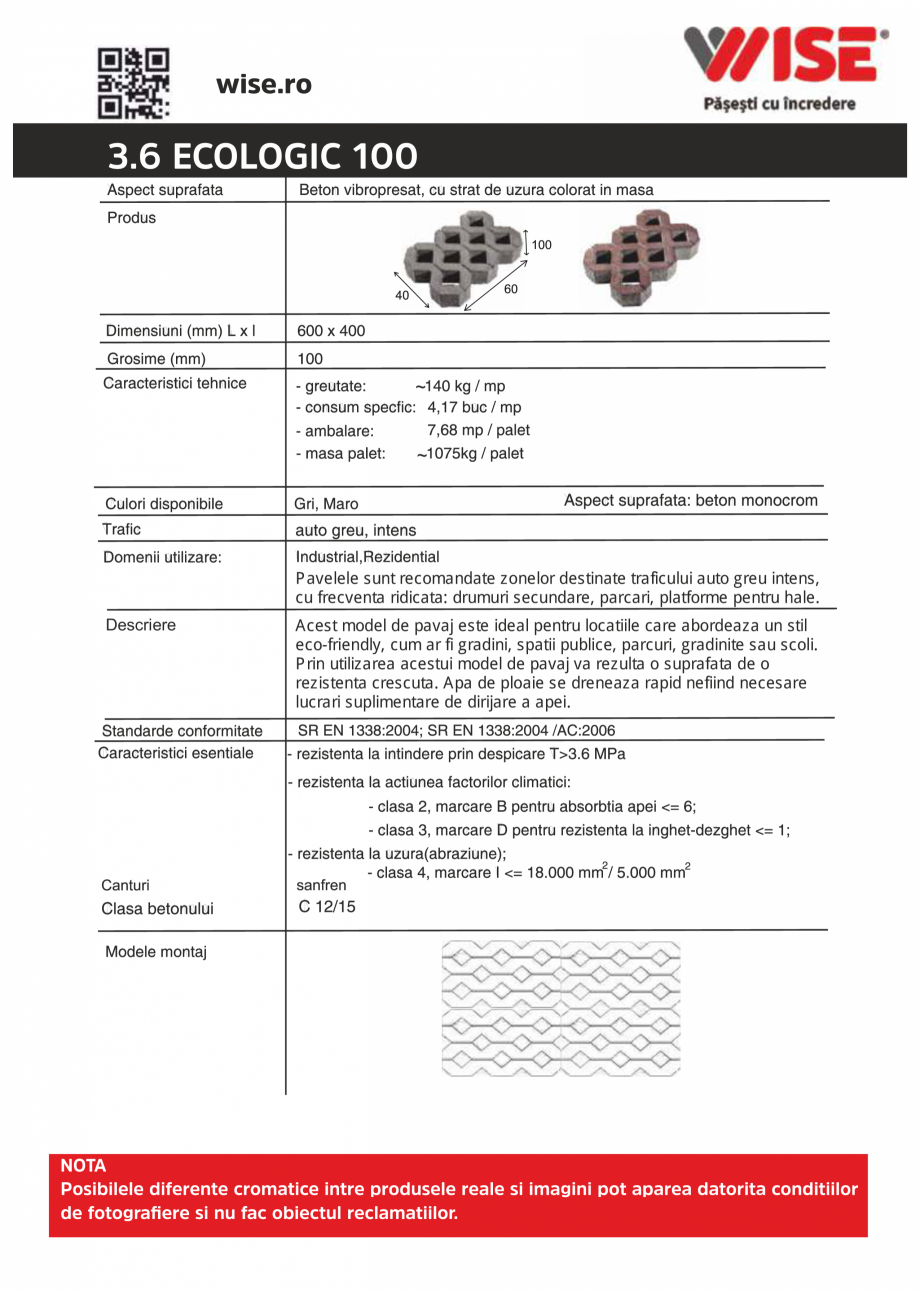 Pagina 1-Pavaj din beton WISE ECOLOGIC Fisa tehnica Romana 3.6 ECOLOGIC 100

~

~

Pavelele sunt recomandate ...