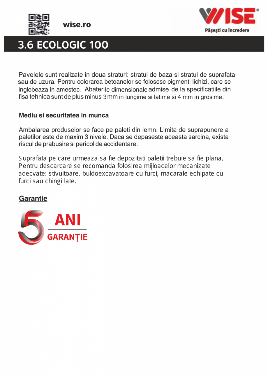 Pagina 2-Pavaj din beton WISE ECOLOGIC Fisa tehnica Romana 