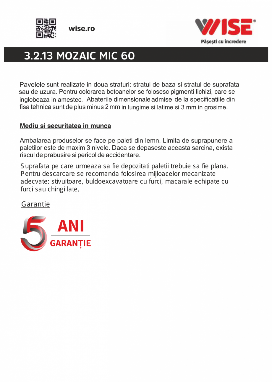 Pagina 2-Pavaj din beton Mozaic Mic WISE Fisa tehnica Romana 