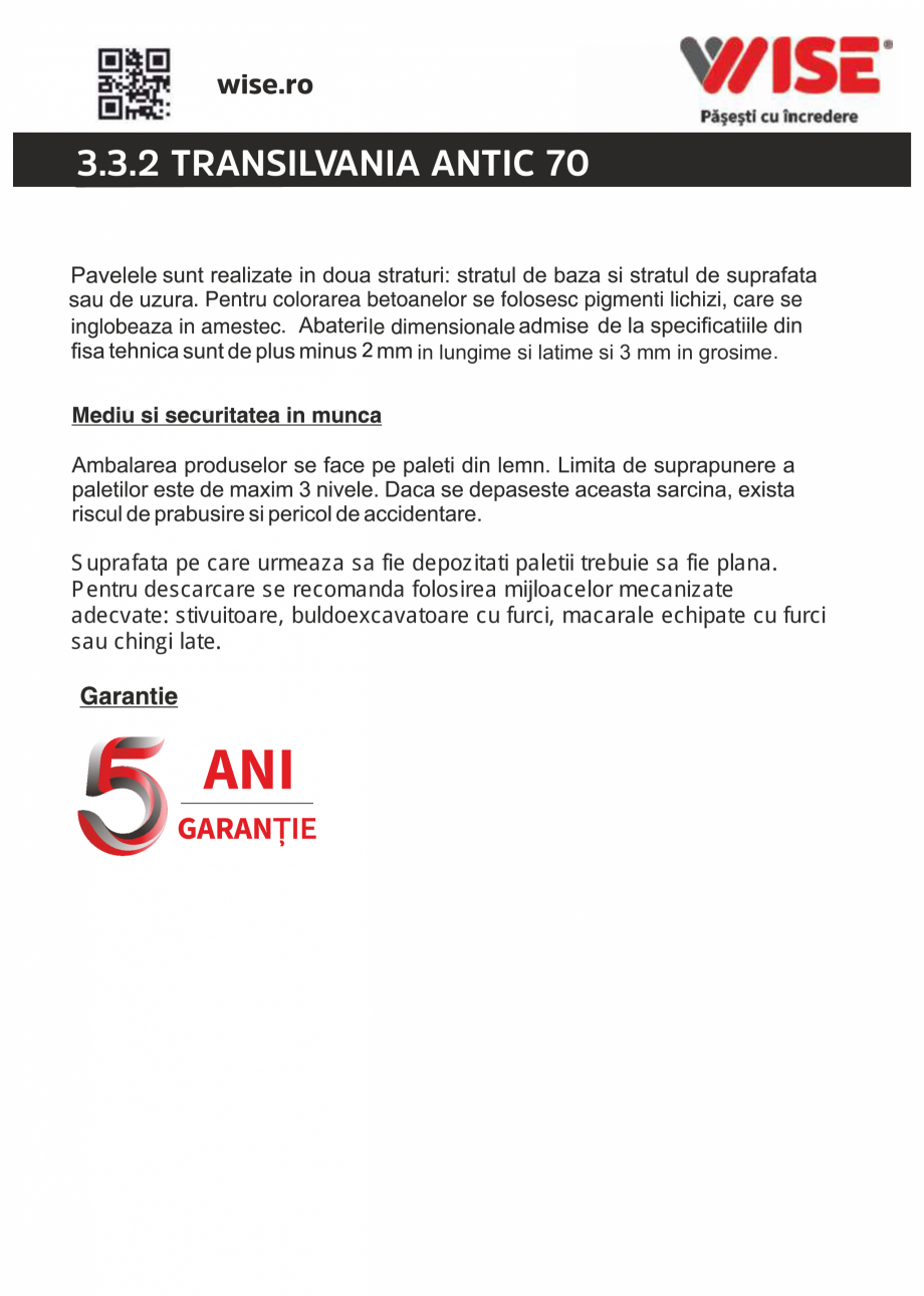 Pagina 2-Pavaj din beton WISE TRANSILVANIA ANTIC Fisa tehnica Romana 