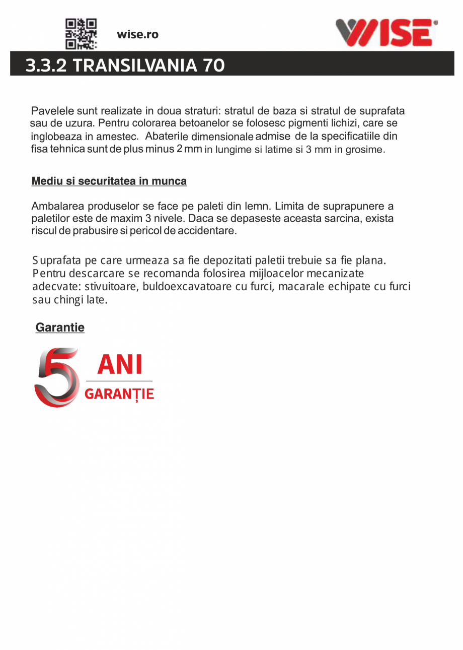 Pagina 2-Pavaj din beton WISE TRANSILVANIA Fisa tehnica Romana 