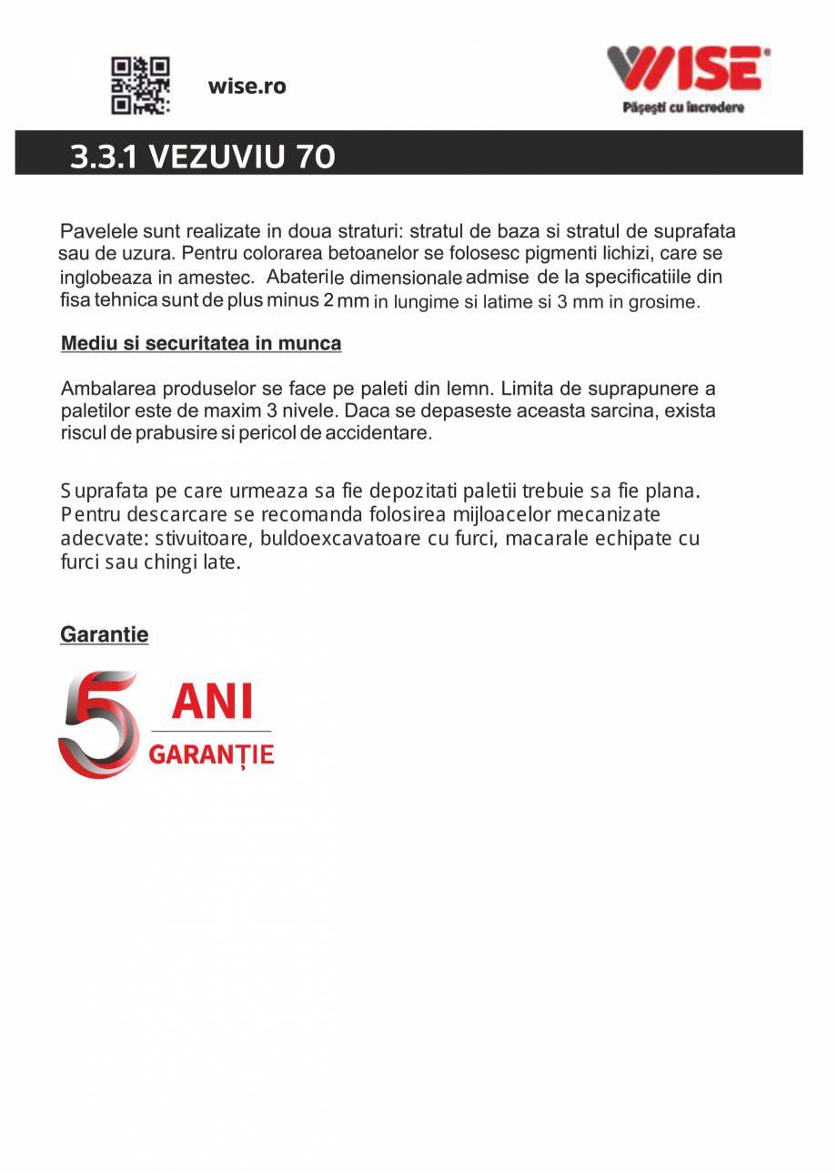Pagina 2-Pavaj din beton WISE VEZUVIU Fisa tehnica Romana 