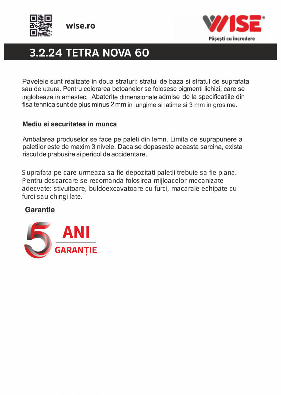 Pagina 2-Pavaj din beton WISE TETRA NOVA Fisa tehnica Romana 