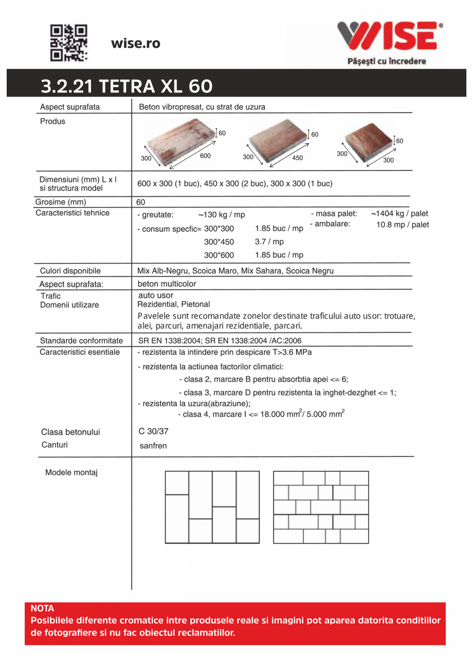 Pagina 1-Pavaj din beton WISE TETRA XL Fisa tehnica Romana 3.2.21 TETRA XL 60

~

~

Pavelele sunt...