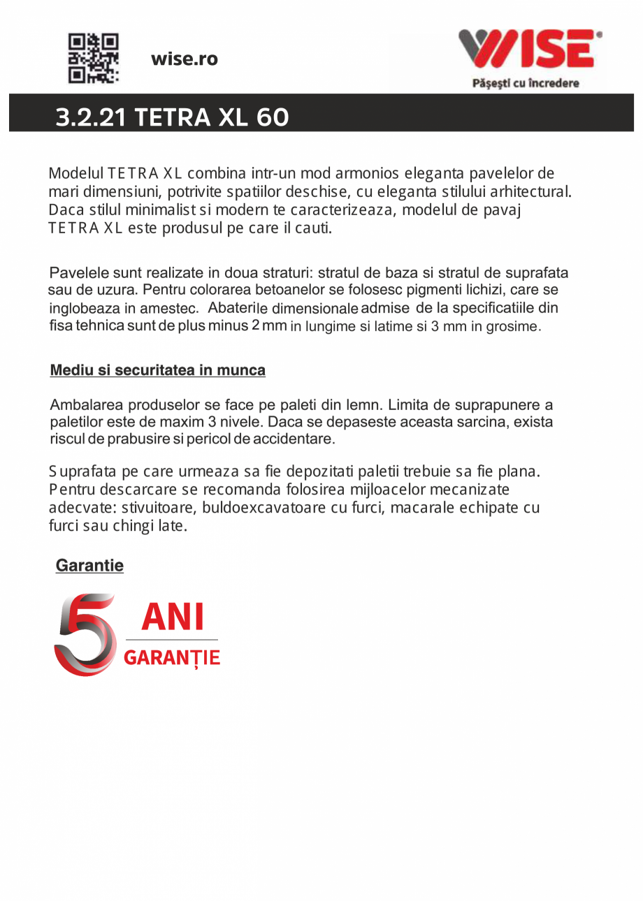 Pagina 2-Pavaj din beton WISE TETRA XL Fisa tehnica Romana 