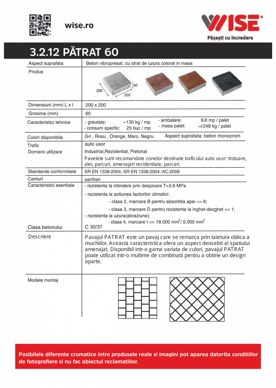 Pagina 1-Pavaj din beton WISE PATRAT Fisa tehnica Romana 3.2.12 PĂTRAT 60

~

~

Pavelele sunt recomandate...