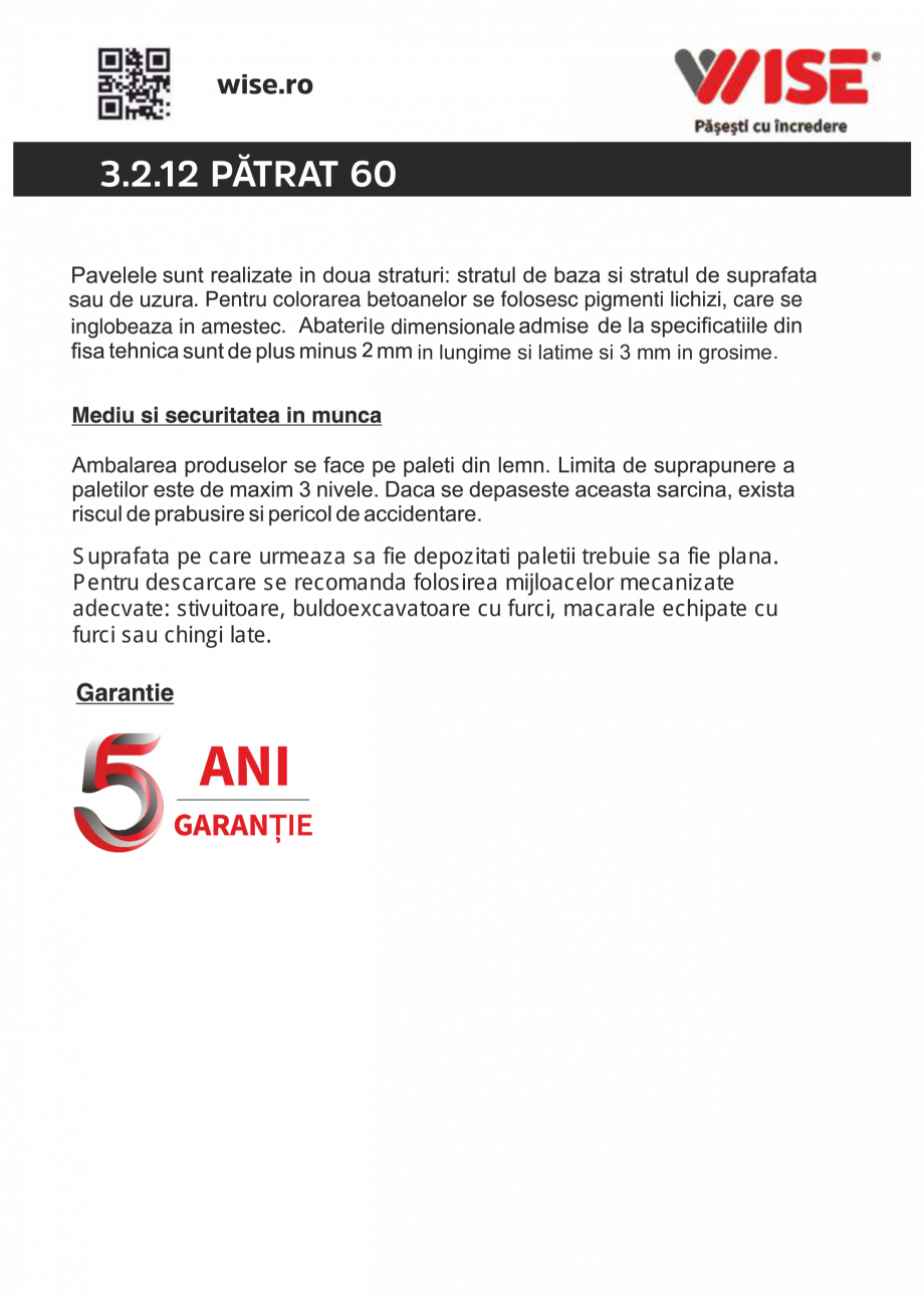Pagina 2-Pavaj din beton WISE PATRAT Fisa tehnica Romana 