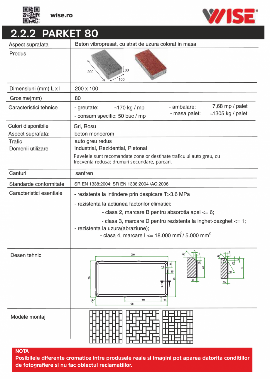 Pagina 1-Pavaj din beton WISE PARKET Fisa tehnica Romana 2.2.2 PARKET 80

~
speciﬁc:

~

Pavelele sunt...