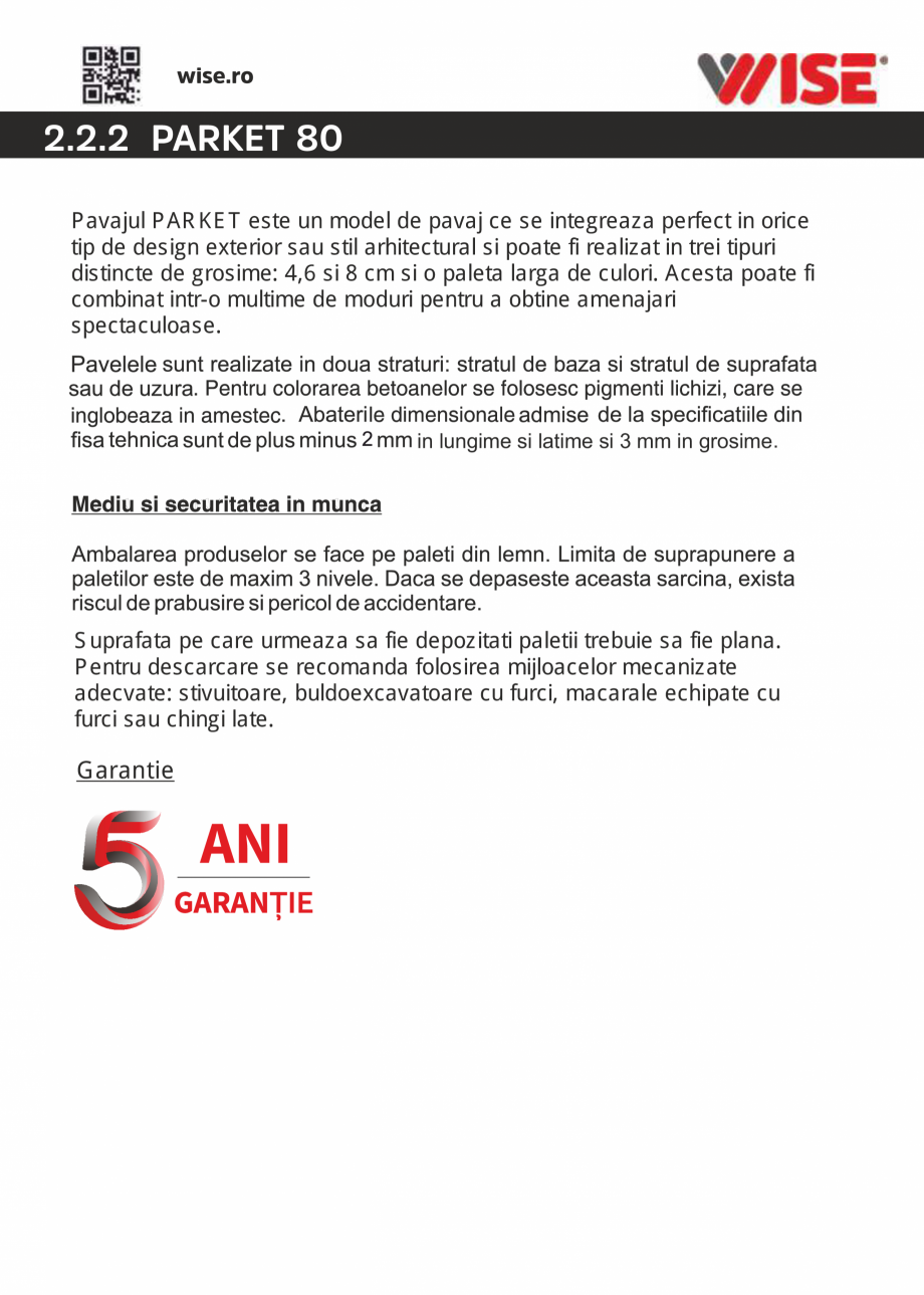 Pagina 2-Pavaj din beton WISE PARKET Fisa tehnica Romana 