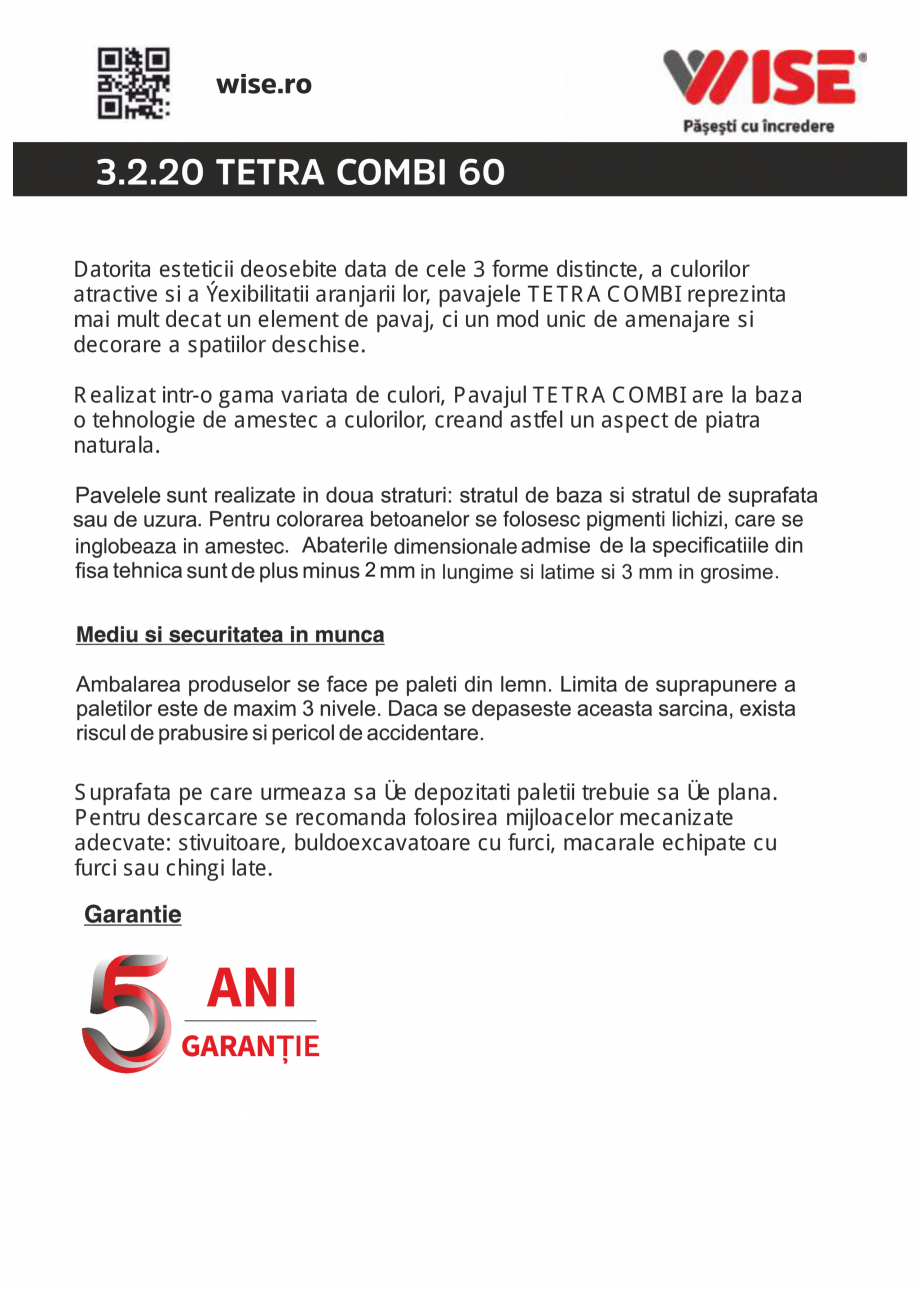 Pagina 2-Pavaj din beton WISE TETRA COMBI Fisa tehnica Romana 