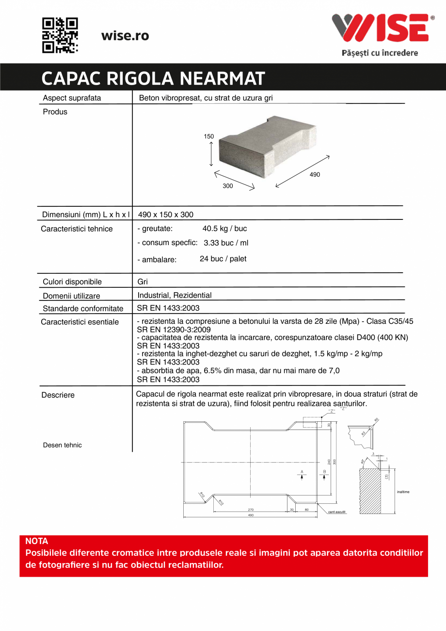 Pagina 1-Capac Rigola Nearmat WISE Fisa tehnica Romana wise.ro

CAPAC RIGOLA NEARMAT
Aspect suprafata

Beton ...