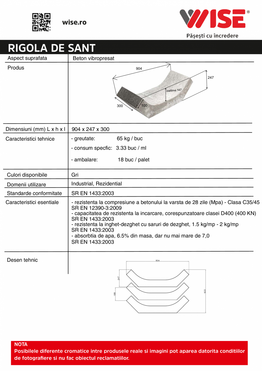Pagina 1-Rigola WISE Sant Fisa tehnica Romana wise.ro

RIGOLA DE SANT
Aspect suprafata

Beton vibropresat
...
