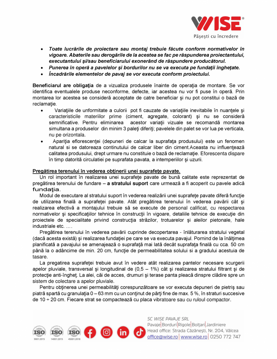 Pagina 2-Instructiuni transport, manipulare, montaj elemente din beton WISE Instructiuni montaj, utilizare...