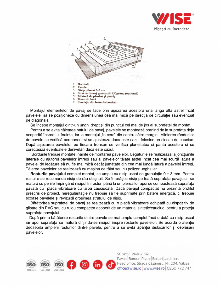 Pagina 5-Instructiuni transport, manipulare, montaj elemente din beton WISE Instructiuni montaj, utilizare...