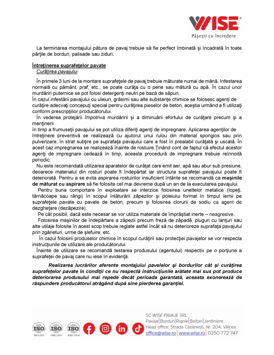 Pagina 6-Instructiuni transport, manipulare, montaj elemente din beton WISE Instructiuni montaj, utilizare...