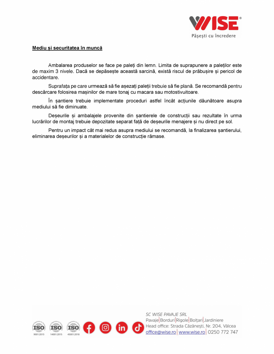 Pagina 7-Instructiuni transport, manipulare, montaj elemente din beton WISE Instructiuni montaj, utilizare...