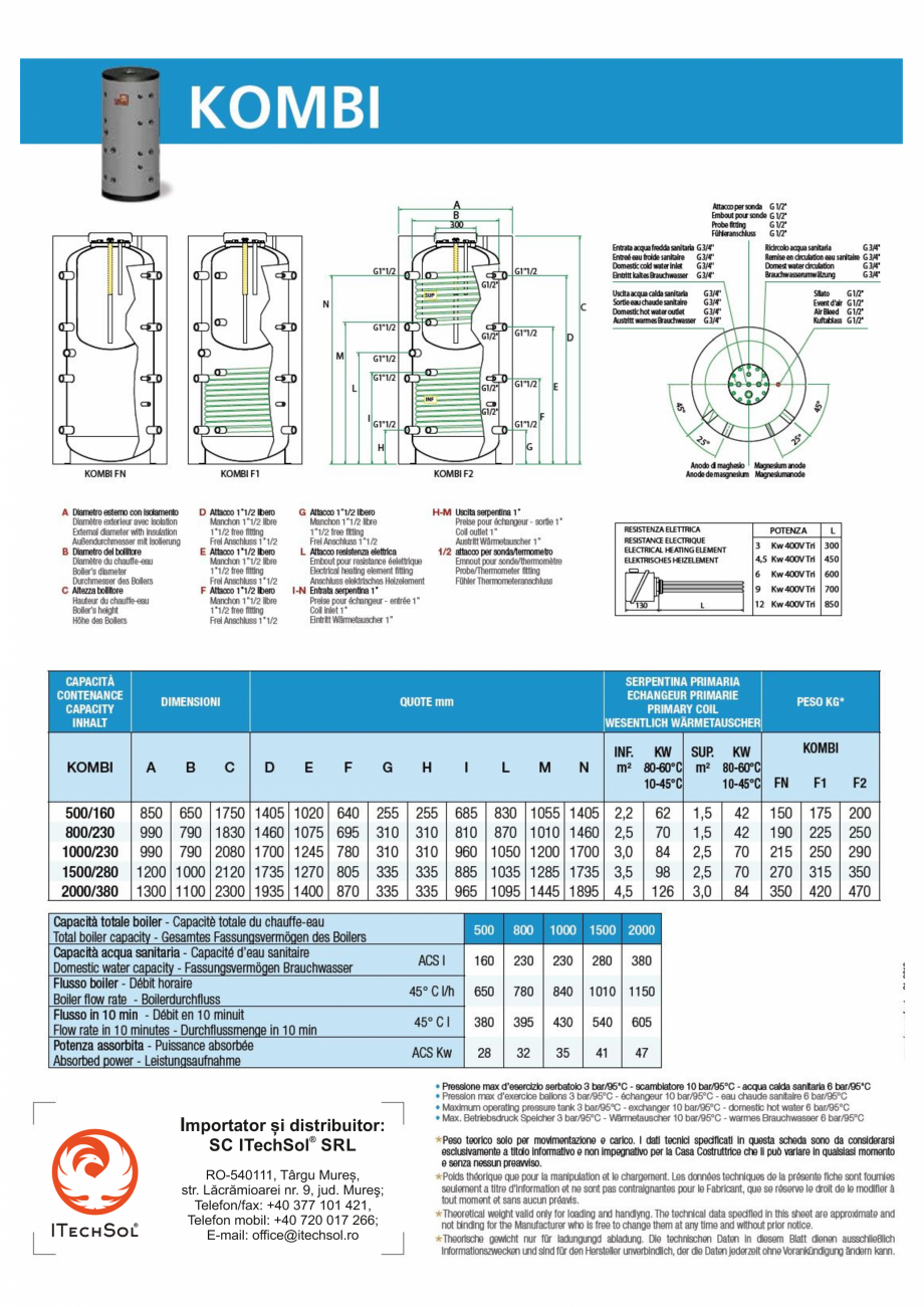 Pagina 1 - Boiler combinat tanc in tanc cu o serpentina 500/160 litri ITECHSOL KF1-500/160 Fisa...