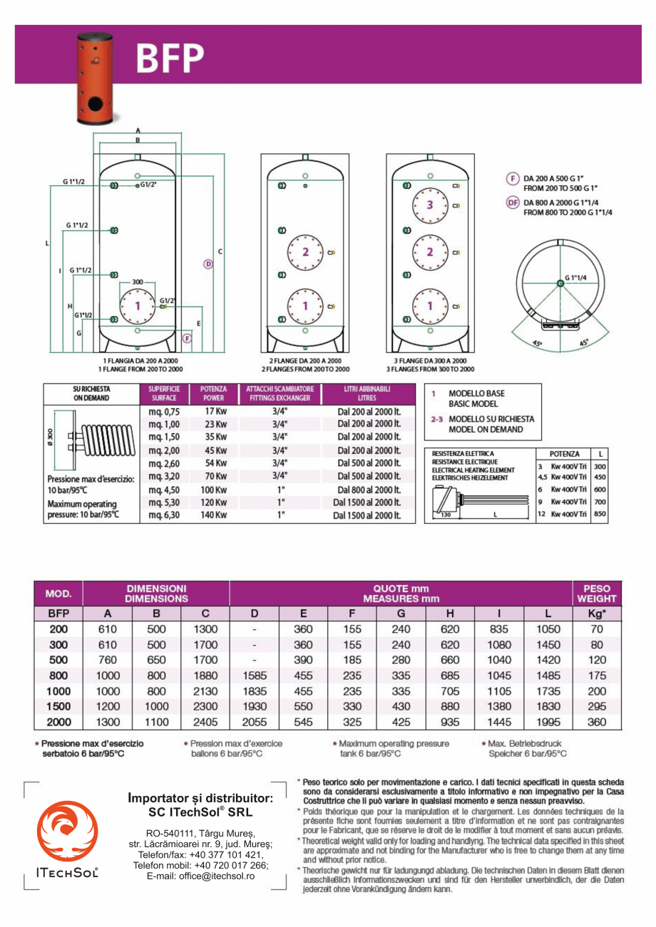 Pagina 1 - Boiler cu flansa 2000 litri (BFP-2000) ITECHSOL Fisa tehnica Engleza, Italiana, Germana...