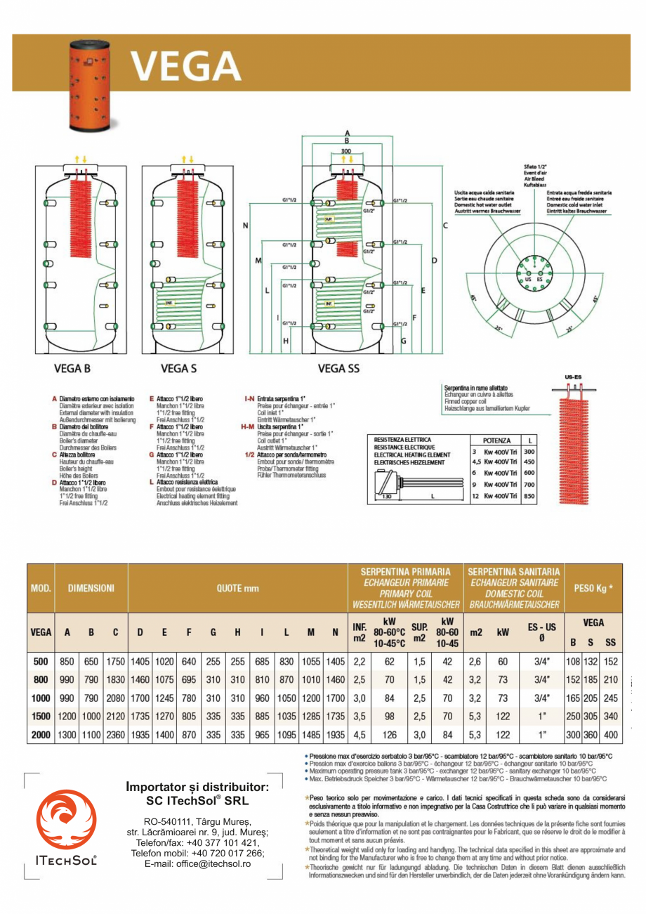 Pagina 1 - Rezervor combinat 500 litri, cu serpentina pentru producere apa calda menajera igienica...