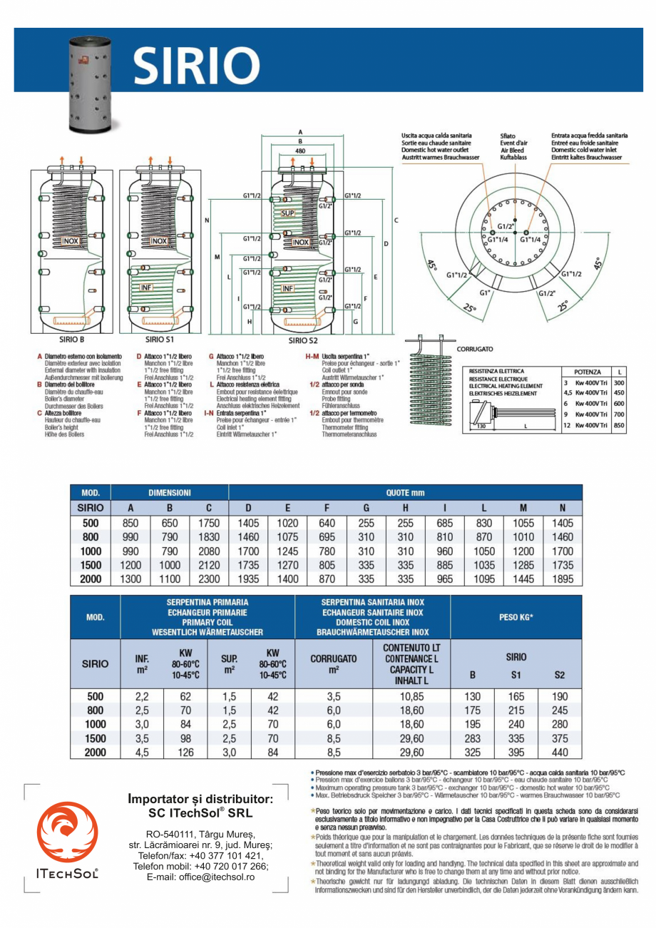 Pagina 1 - Boiler combinat cu stratificare 500 litri, cu o serpentina detasabila, pentru producere...
