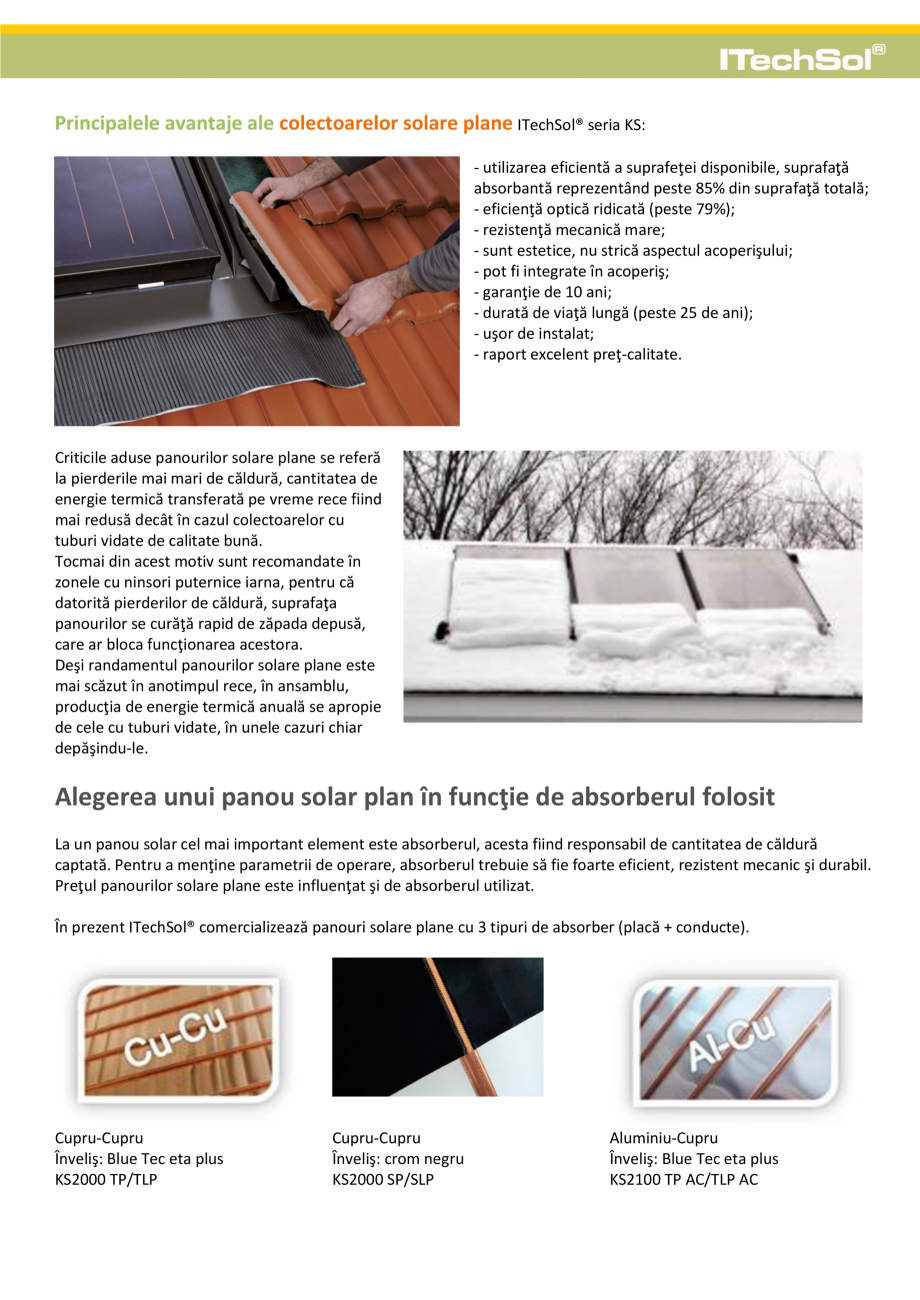 Pagina 1-Colectoare solare plane sau cu panouri solare cu tuburi vidate? ITECHSOL Catalog, brosura Romana...