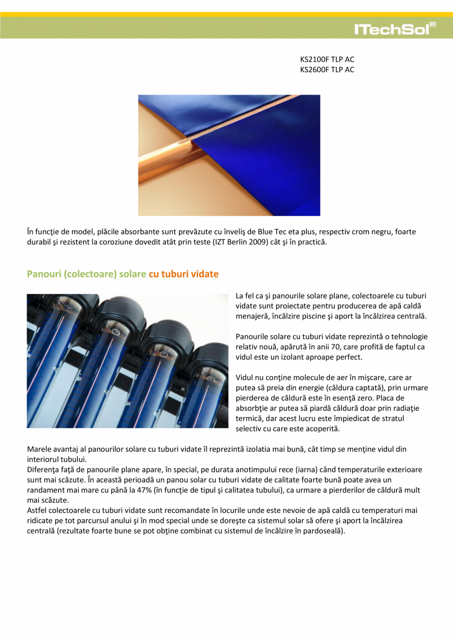 Pagina 2-Colectoare solare plane sau cu panouri solare cu tuburi vidate? ITECHSOL Catalog, brosura Romana gie...