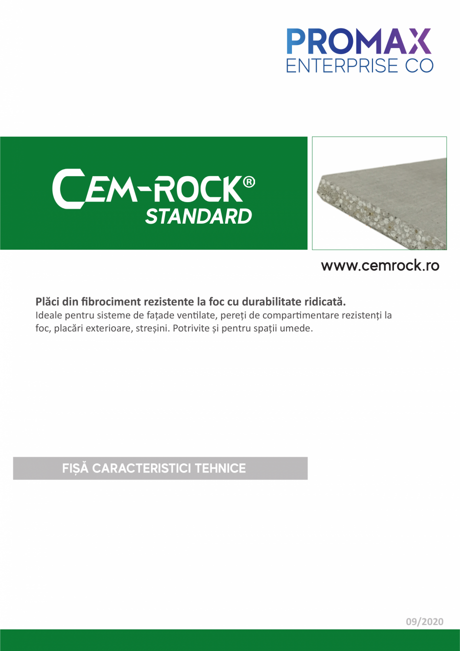 Pagina 1-Placi din fibrociment CEM-ROCK CemRock standard Fisa tehnica Romana STANDARD
www.cemrock.ro
Plăci...