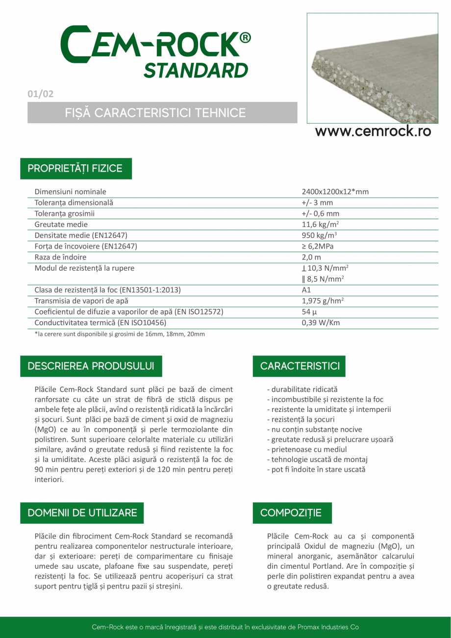 Pagina 2 - Placi din fibrociment CEM-ROCK CemRock standard Fisa tehnica Romana ză de ciment...