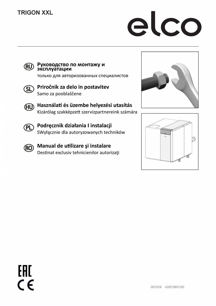 Pagina 1-Manual de instalare si utilizare - Cazan in condensare cu functionare pe gaz ELCO TRIGON® XXL...