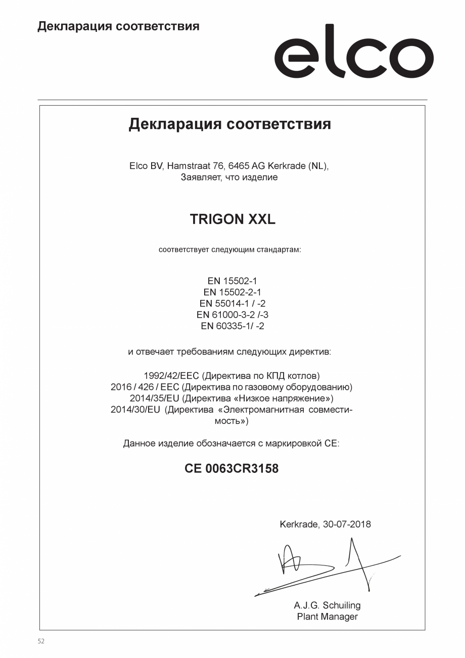 Pagina 52-Manual de instalare si utilizare - Cazan in condensare cu functionare pe gaz ELCO TRIGON® XXL...