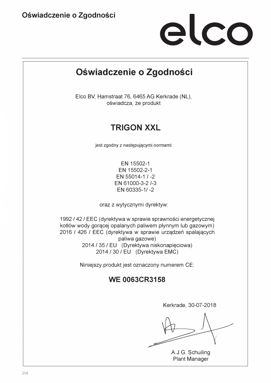 Pagina 214-Manual de instalare si utilizare - Cazan in condensare cu functionare pe gaz ELCO TRIGON® XXL...
