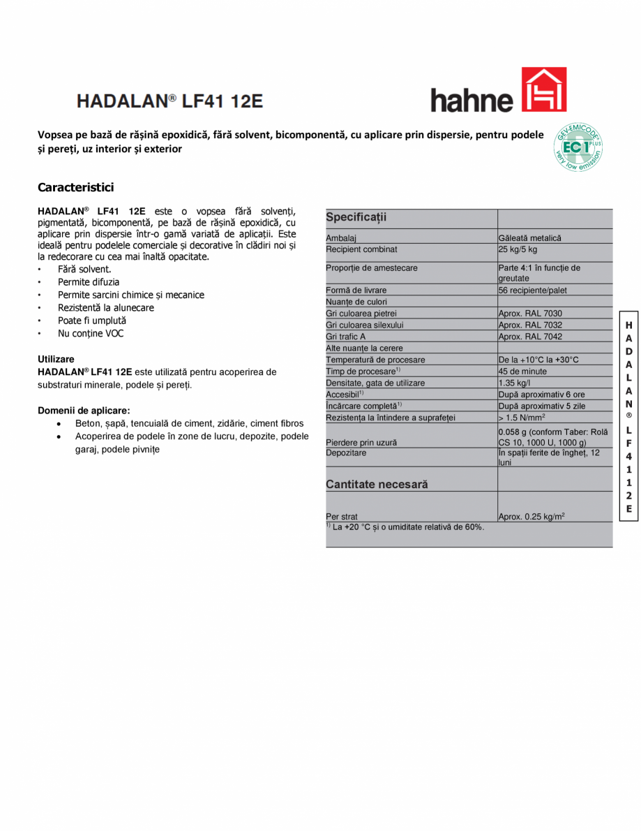 Pagina 1-Vopsea bicomponenta pe baza de rasina epoxidica pentru pardoseli si pereti Hahne HADALAN® LF41...